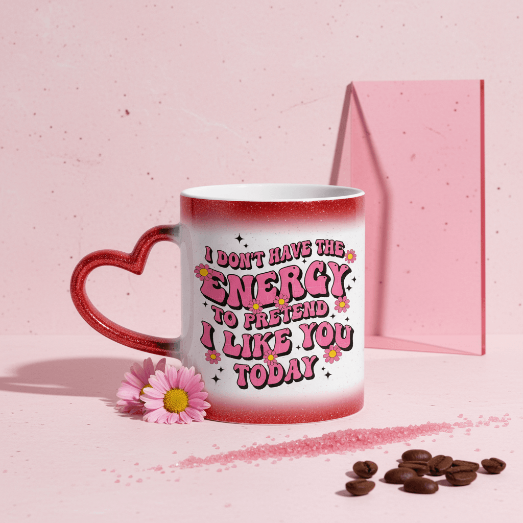 Red Starry Sky Color Changing Mug Heart Handle Funny Sarcastic Gift for Coworkers Friends Office Use