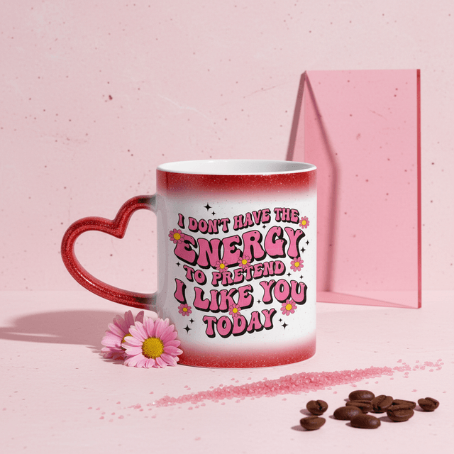 Red Starry Sky Color Changing Mug Heart Handle Funny Sarcastic Gift for Coworkers Friends Office Use