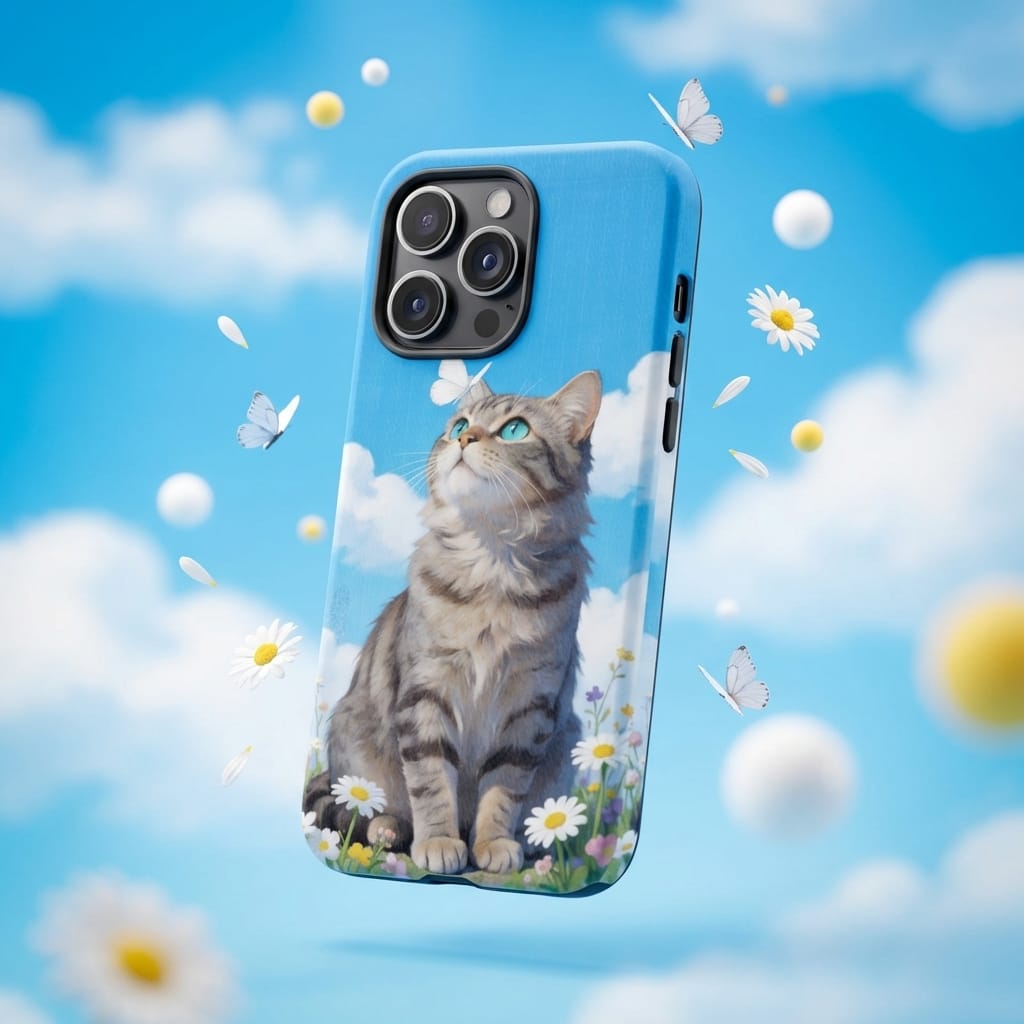 Cute Blue Sky Tabby Cat Magnetic Phone Case for Cat Lovers Birthday Gifting