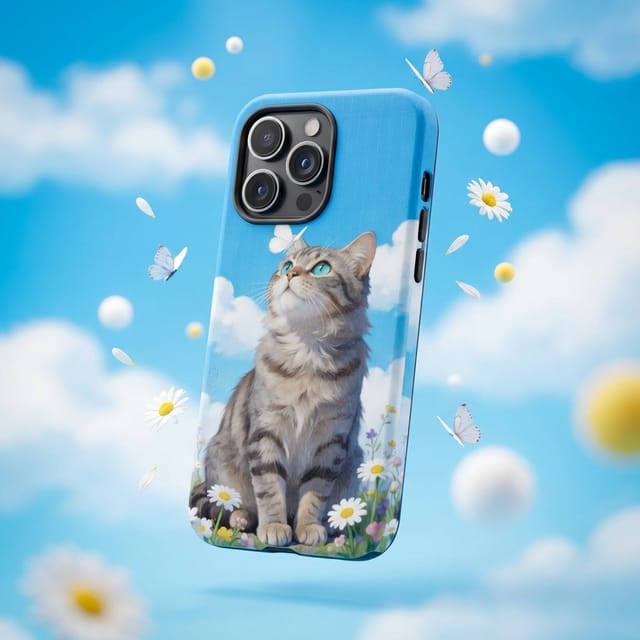 Cute Blue Sky Tabby Cat Magnetic Phone Case for Cat Lovers Birthday Gifting