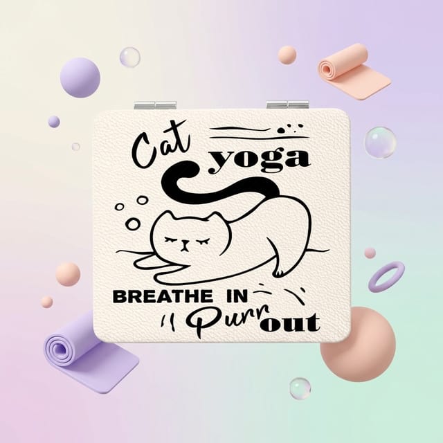 Cat Yoga Square Pocket Makeup Mirror Cute Gift for Cat Lovers Yoga Enthusiasts Birthdays