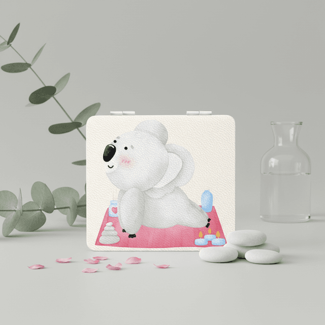 Cute Yoga Koala Square Pocket Makeup Mirror for Self Care, Birthday & Friend Gifting