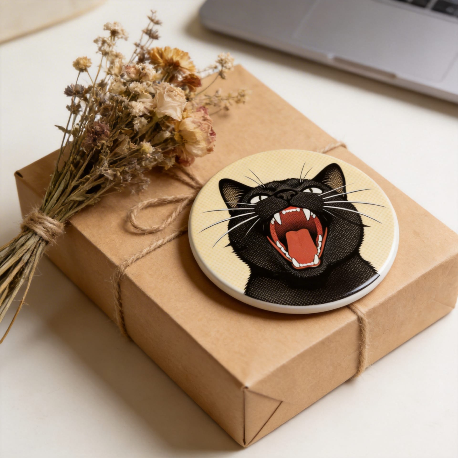 Retro Black Cat Ceramic Coaster - Gift for Cat Lovers