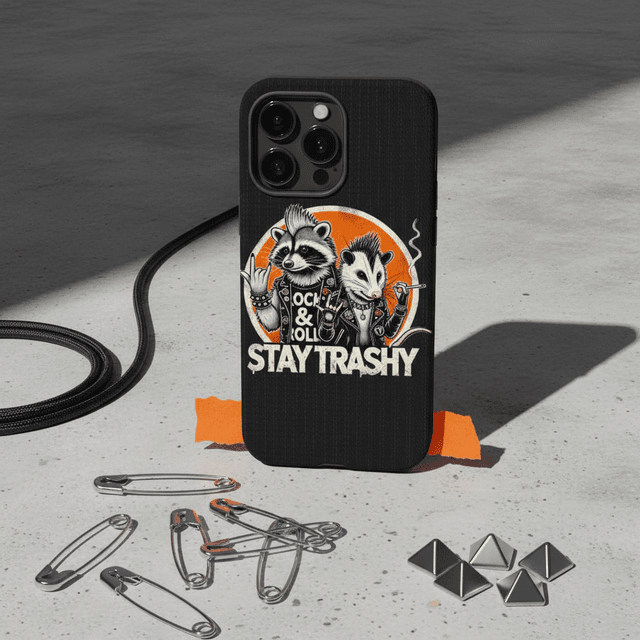 Stay Trashy Punk Raccoon Magnetic Phone Case for Rock Fans Funny Birthday Gift