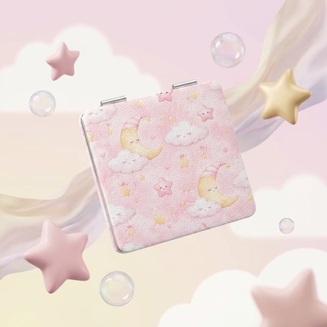 Cute Pink Square Pocket Makeup Mirror for Birthday Bridesmaid Gifts