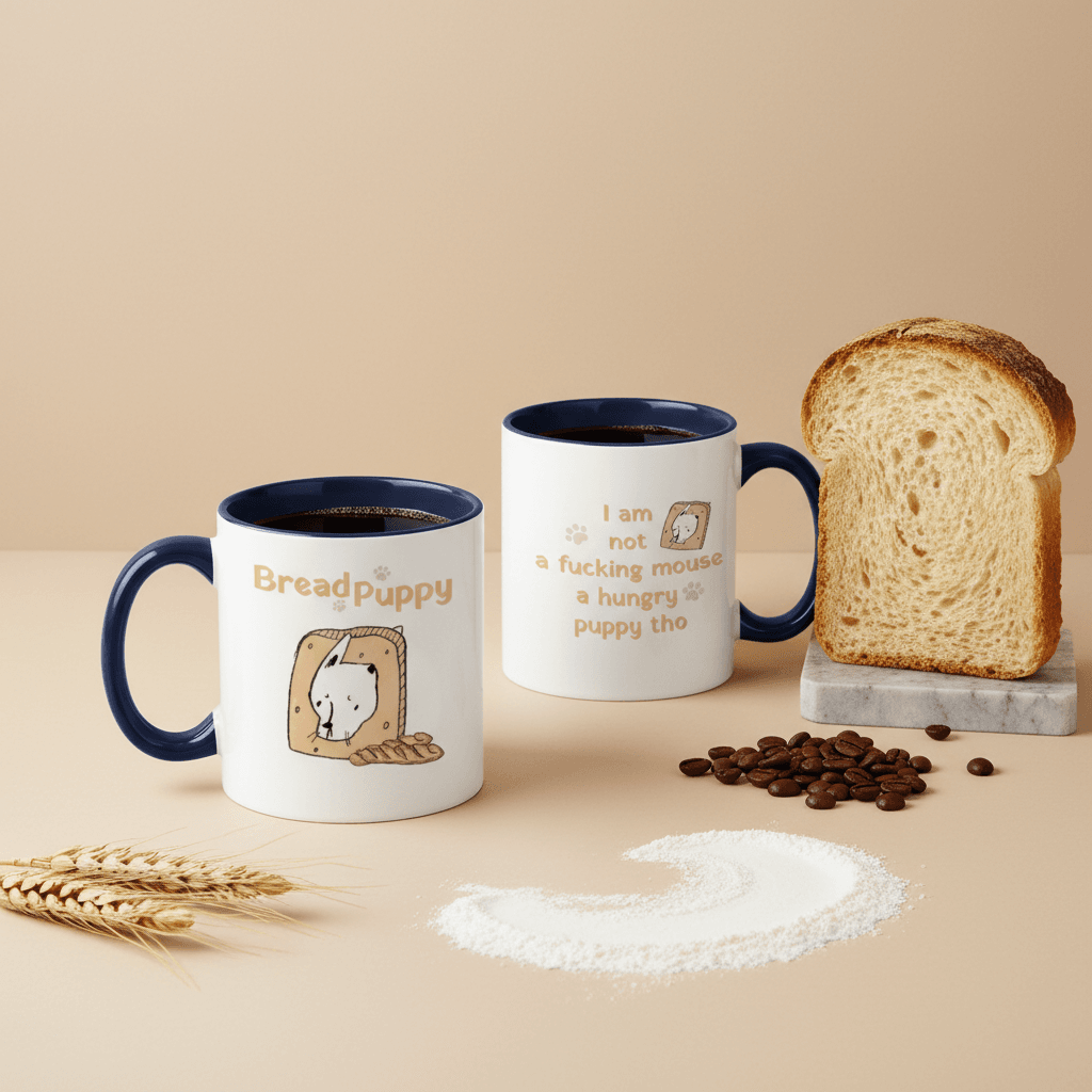 'Bread Puppy' Funny Accent Mug - Gift for Dog Lovers, 11oz Blue Inner Ceramic Coffee Cup - 1