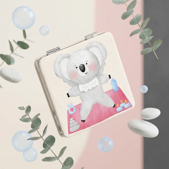 Cute Yoga Koala Square Pocket Makeup Mirror, Great for Self Care and Small Gifting Occasions