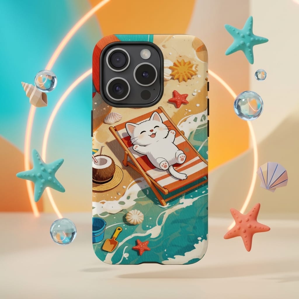Summer Beach Cat Phone Case for Pet Lovers Daily Use