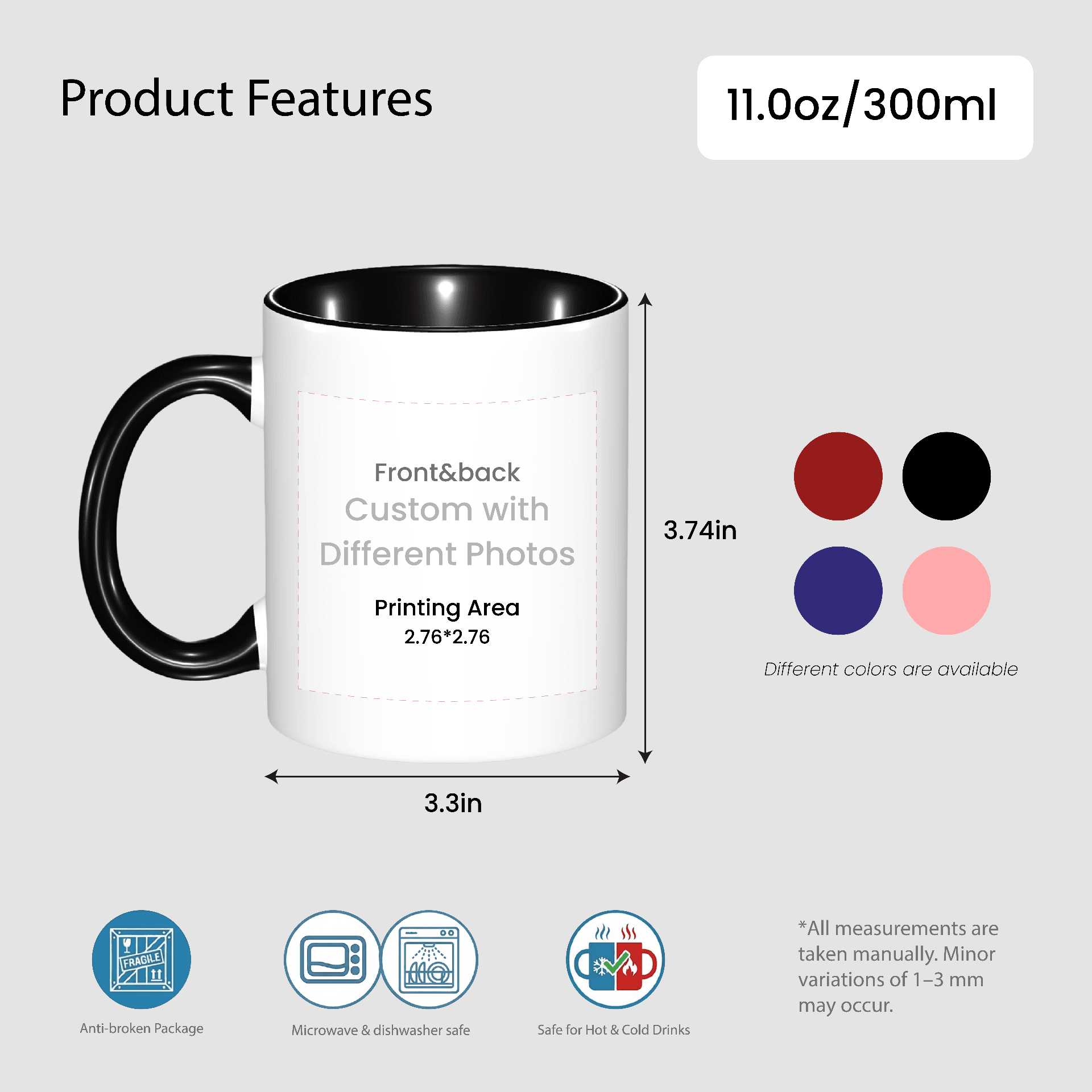 11oz Custom Photo Mug BLACK - Image 2