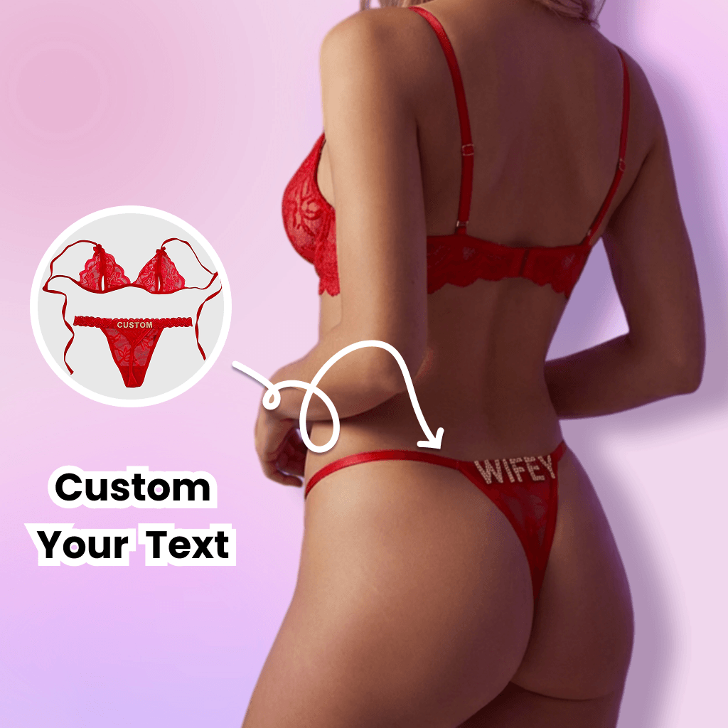 Custom Lingerie Set, Bra and Panty Set, Custom Name Thong, Personalized Thong, Bride Lingerie, Anniversary Gifts for Him - Image 2