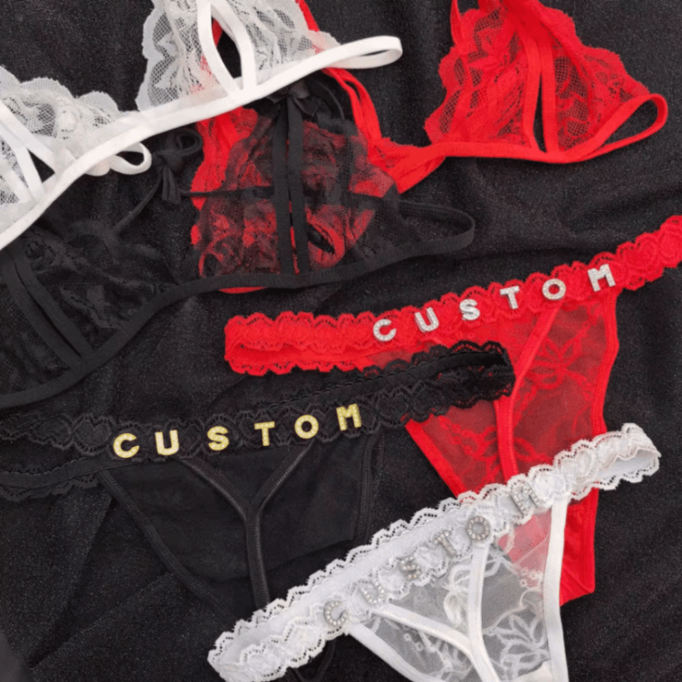 Custom Lingerie Set, Bra and Panty Set, Custom Name Thong, Personalized Thong, Bride Lingerie, Anniversary Gifts for Him - Image 3