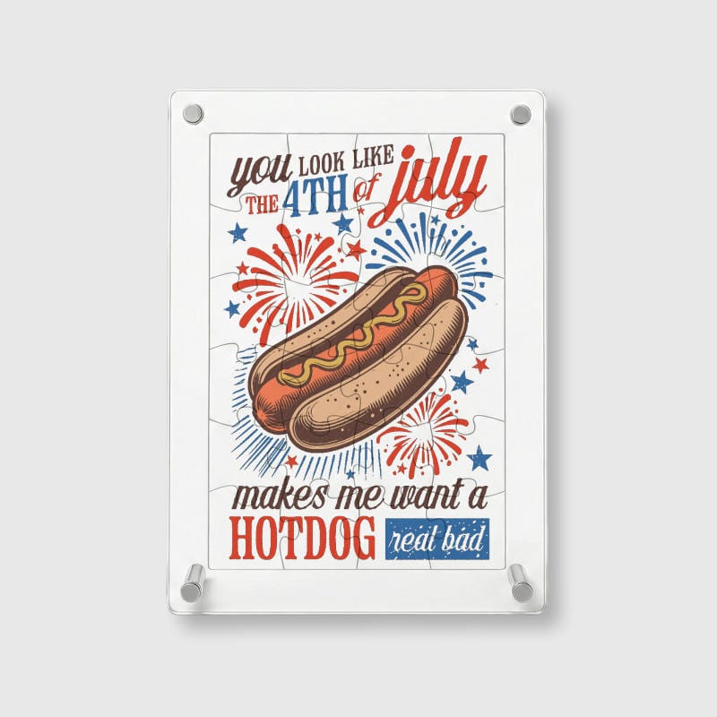 Funny 4th of July Hotdog Acrylic Puzzle for Patriotic Gift