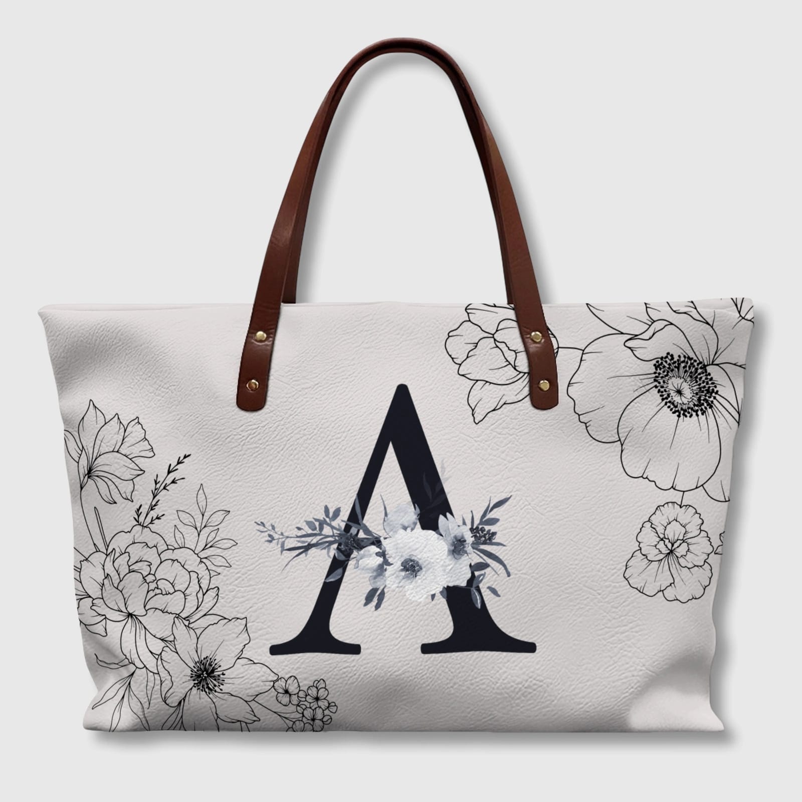 Personalized Floral Monogram A Tote Bag for Her Daily Use