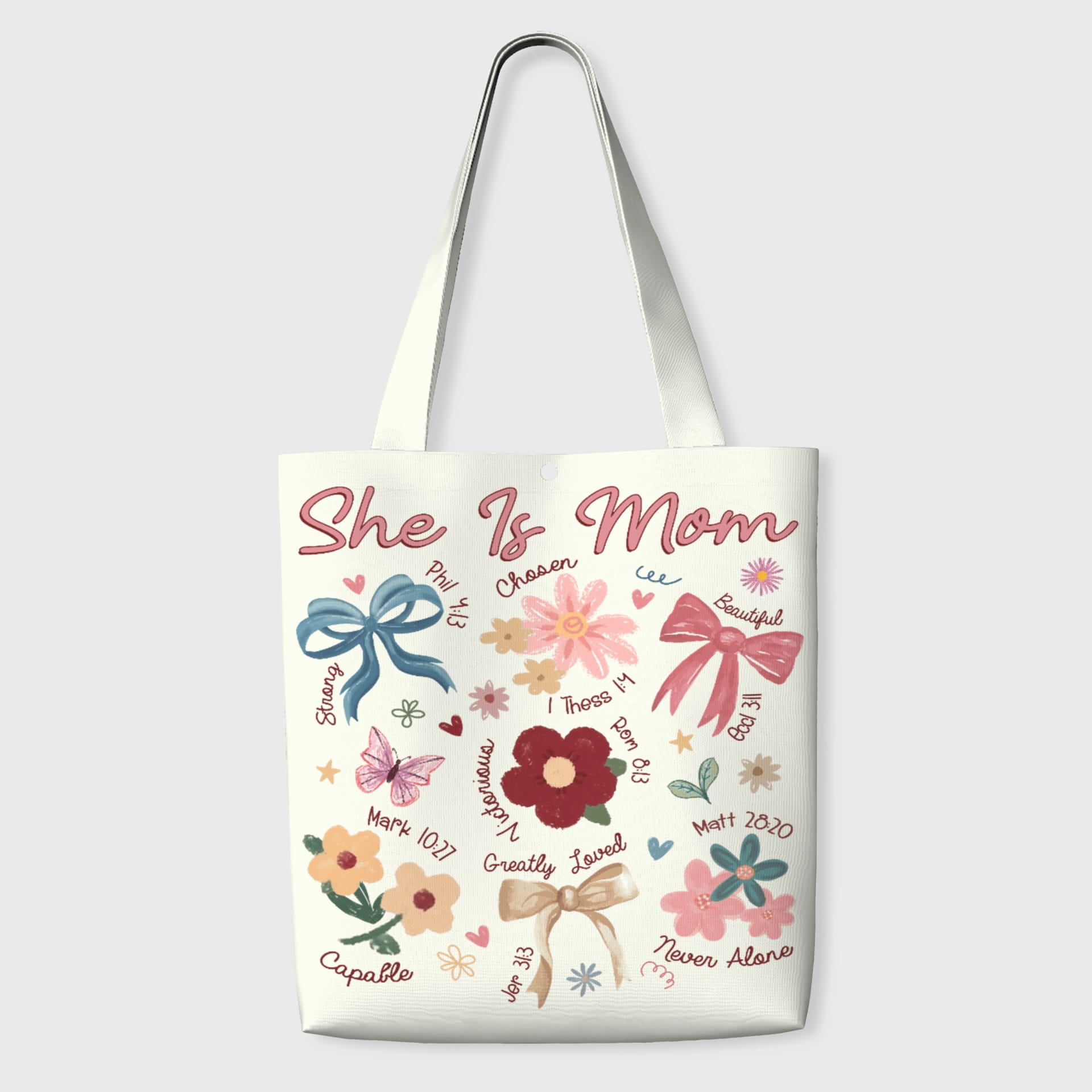 She Is Mom Floral Tote Bag for Mom Mother's Day