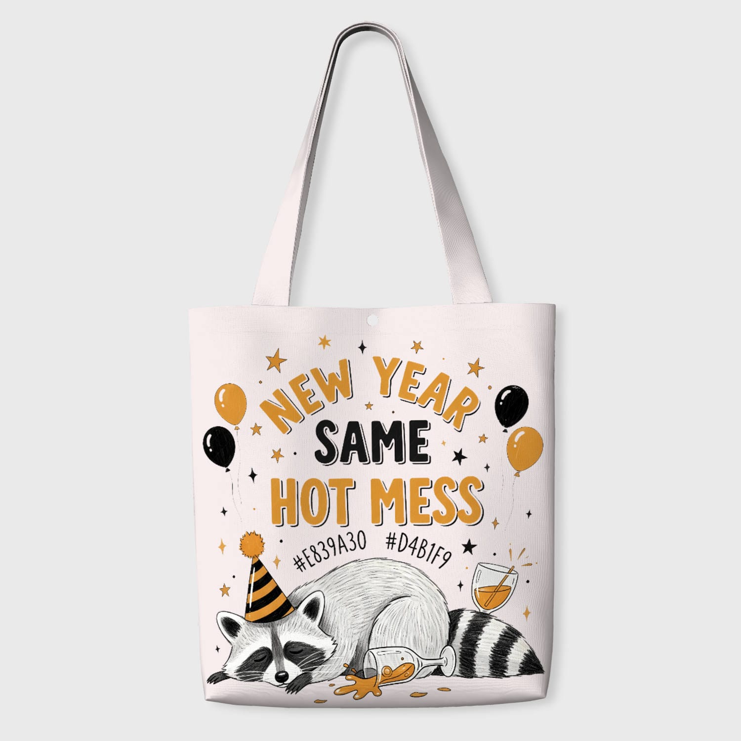 Funny Raccoon New Year Quote Tote Bag for Daily Gifting