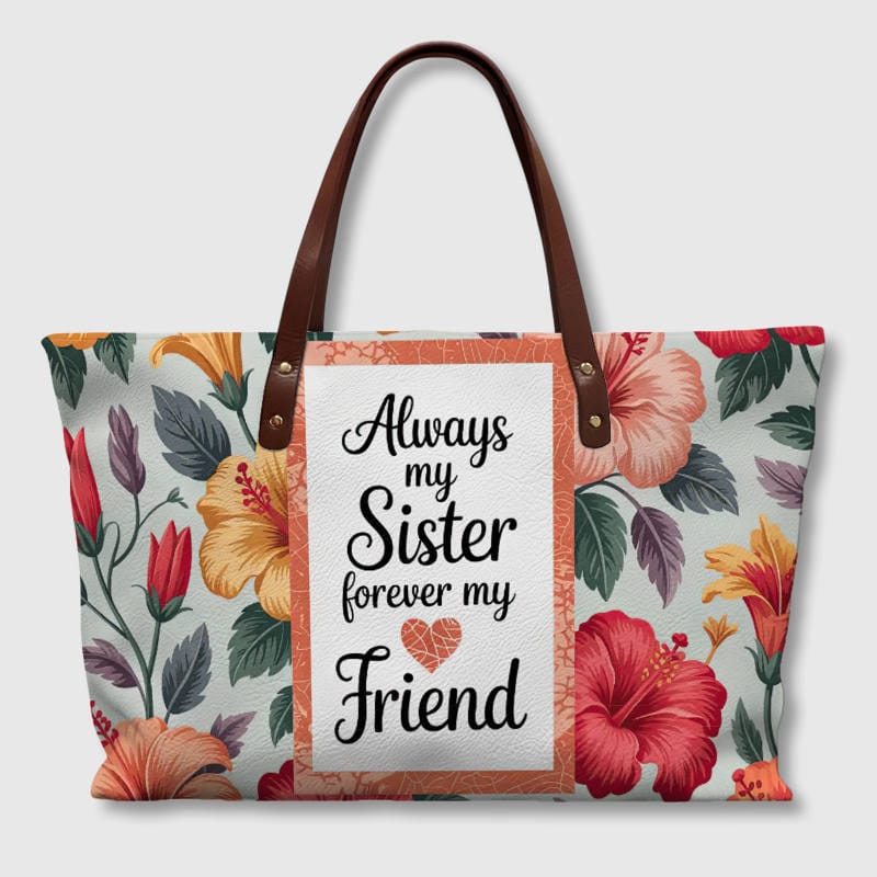 Hibiscus Floral Quote Tote Bag for Sister Friend Gift