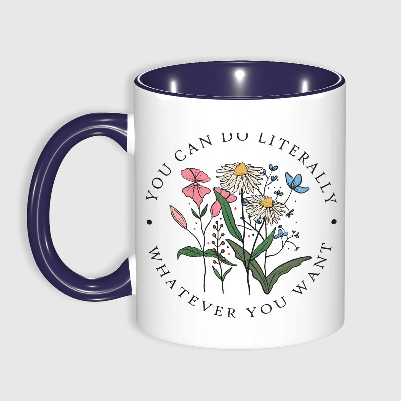 Wildflower Quote Navy Accent Coffee Mug for Gifting & Daily Use