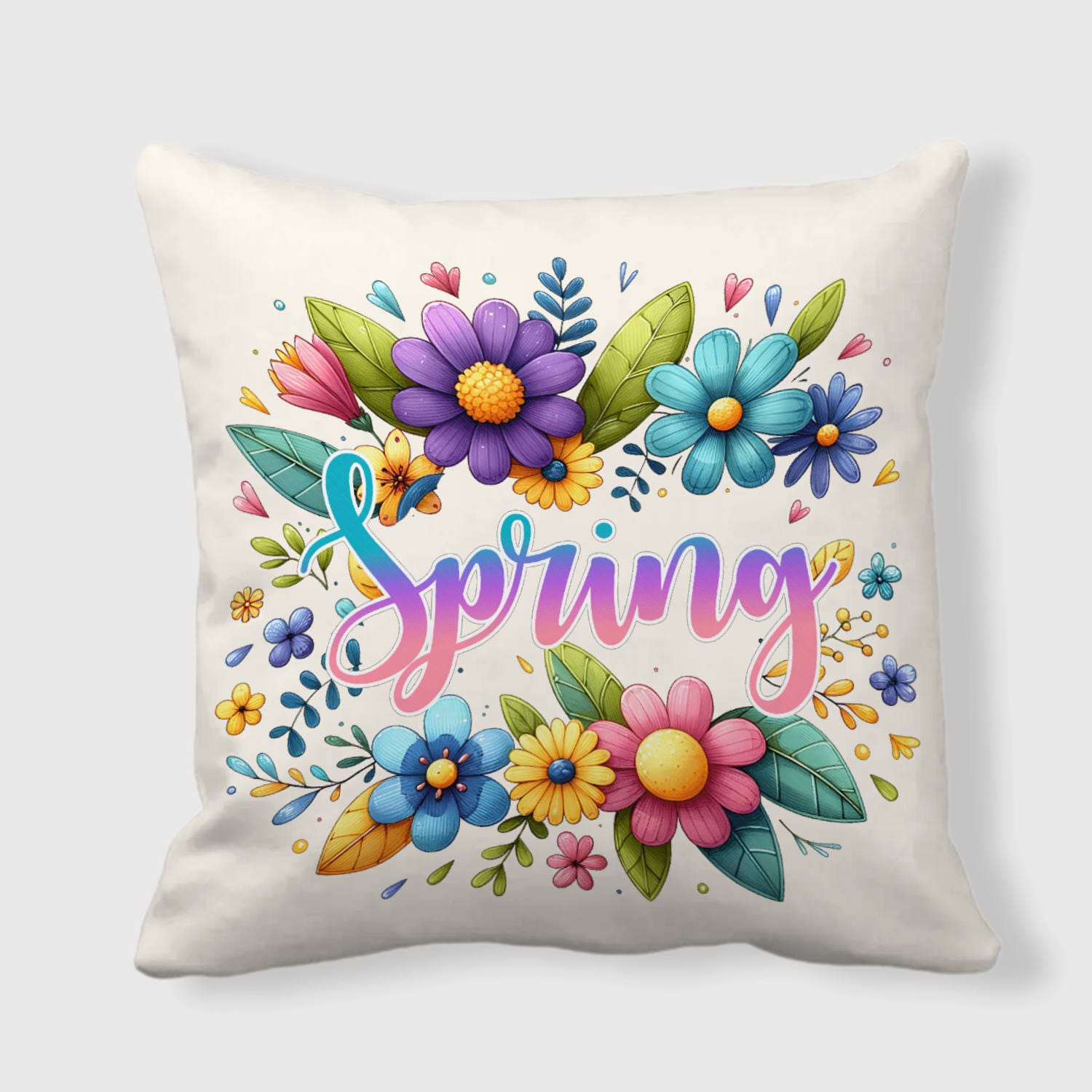 Colorful Spring Floral Throw Pillow for Her Home Decor Gift
