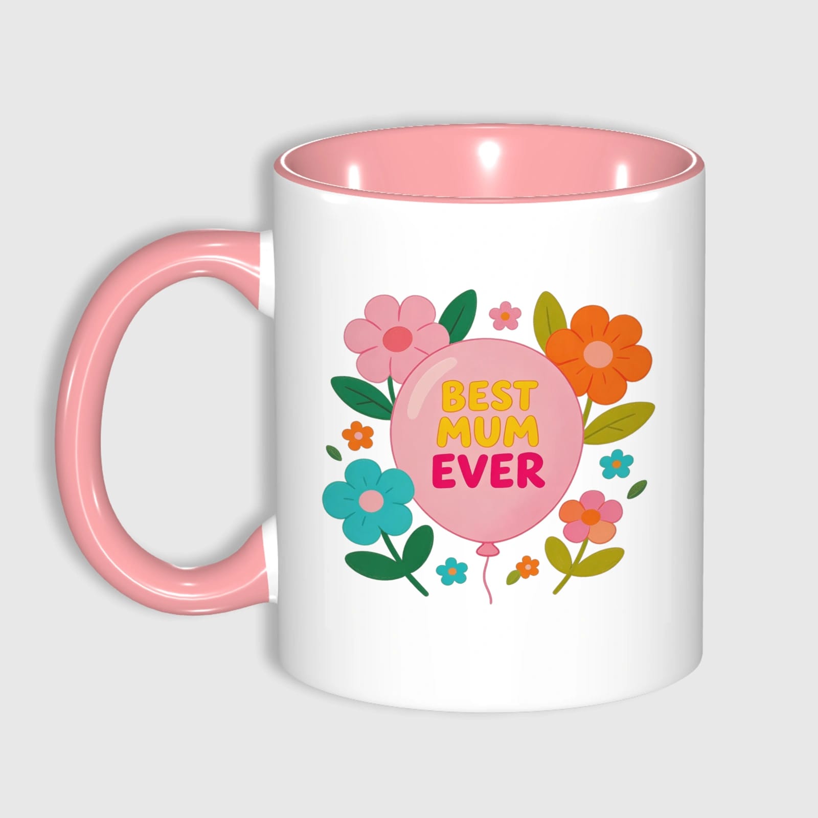 Floral Best Mum Ever Pink Accent Mug for Mom Mother's Day Gift
