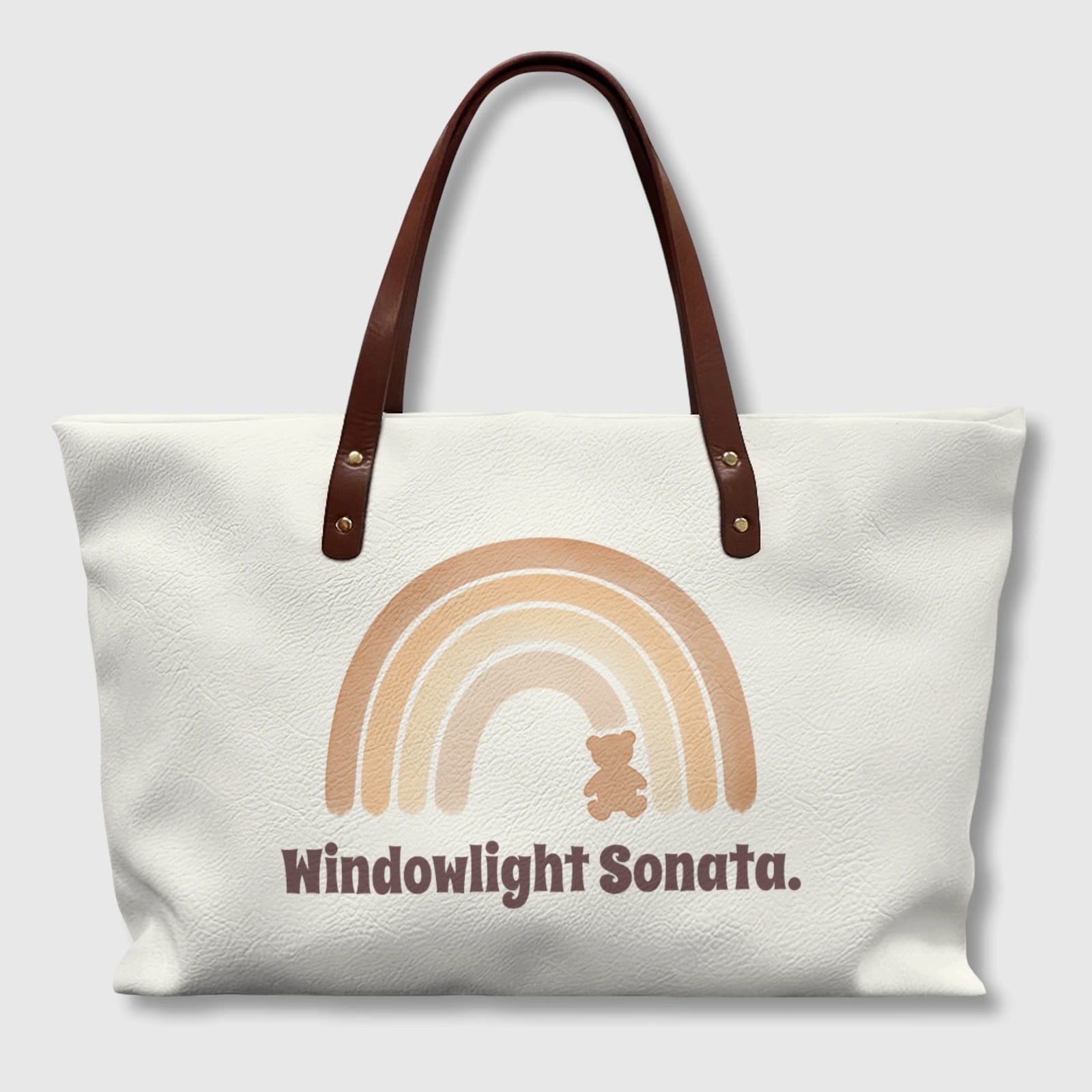 Neutral Rainbow Teddy PU Leather Tote for Women Daily Gifts