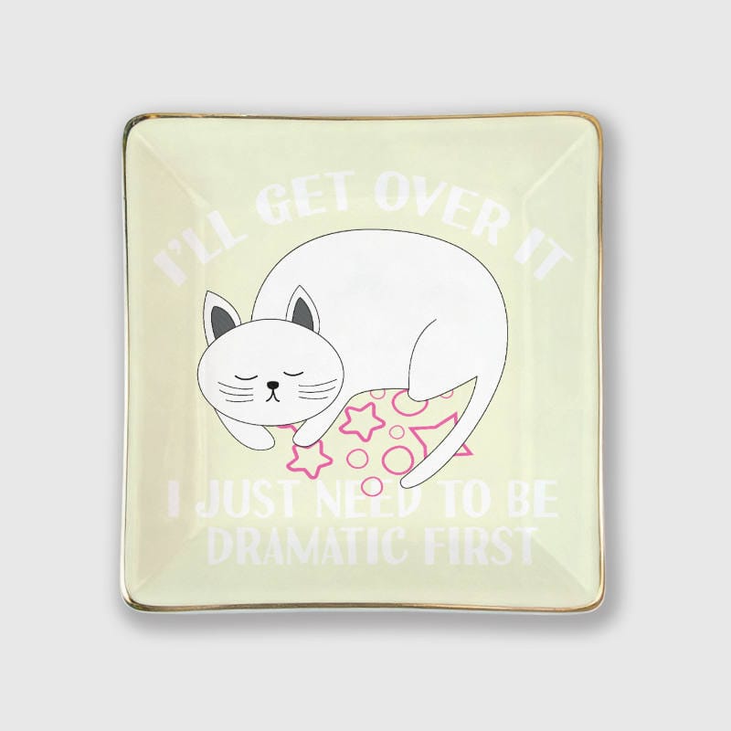 Funny Dramatic Cat Square Trinket Tray for Cat Lovers