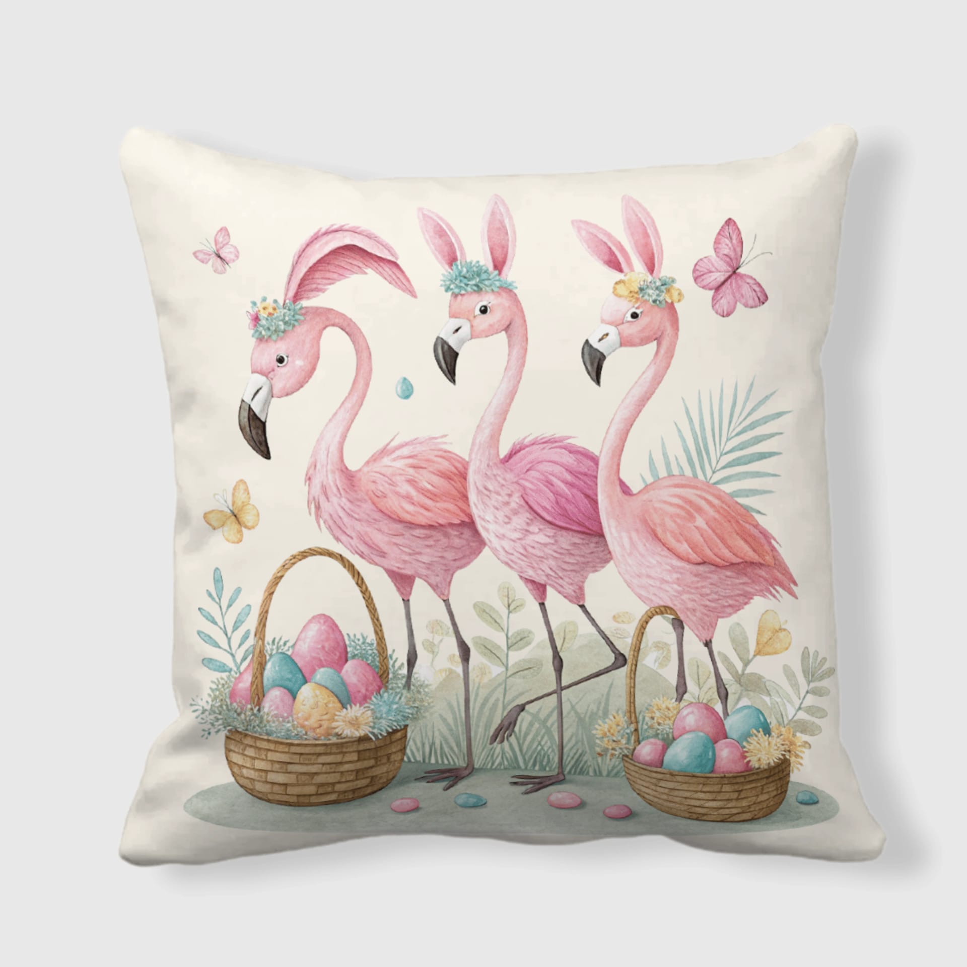 Pastel Flamingo Bunny Easter Throw Pillow for Home Gifting