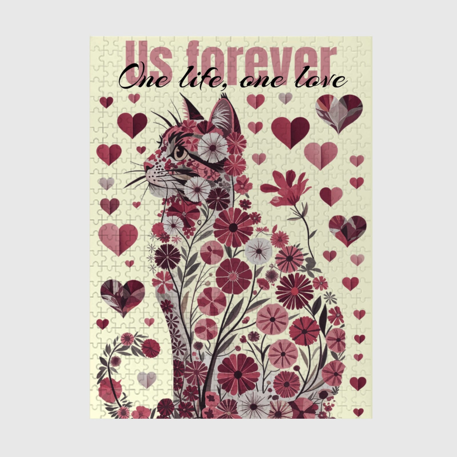 Floral Cat Heart 500 Piece Puzzle for Cat Lovers Valentine Gift