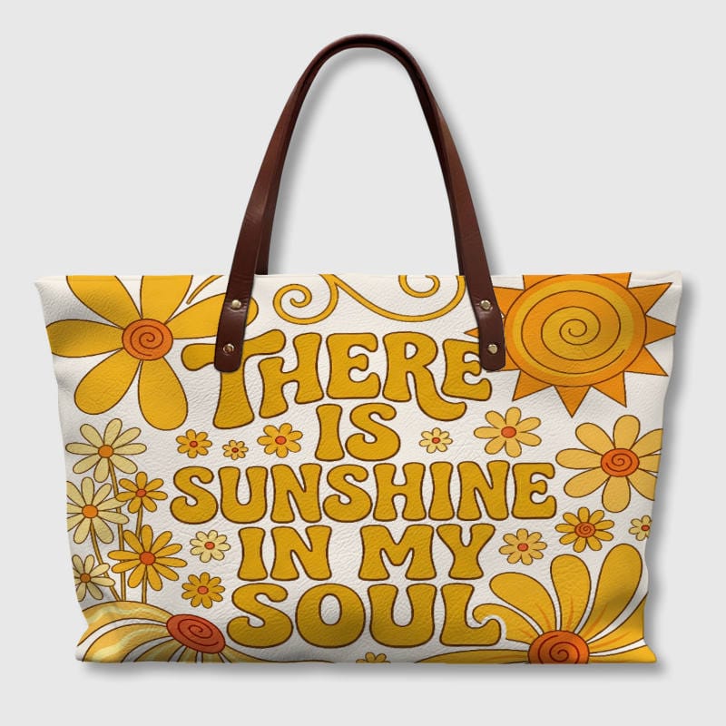 Retro Sunshine Floral PU Leather Tote Bag for Women Daily Use