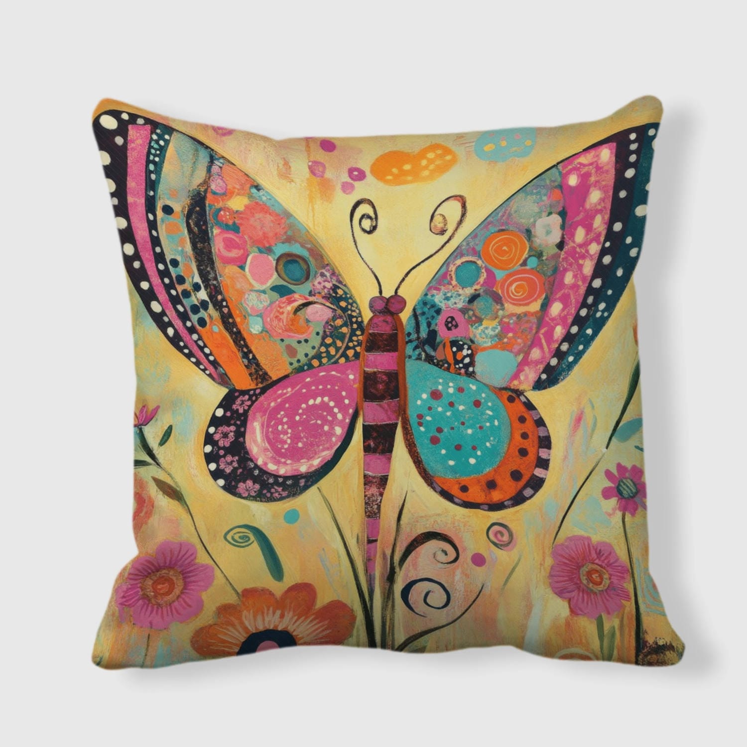 Boho Butterfly Throw Pillow for Her Home Decor Gift