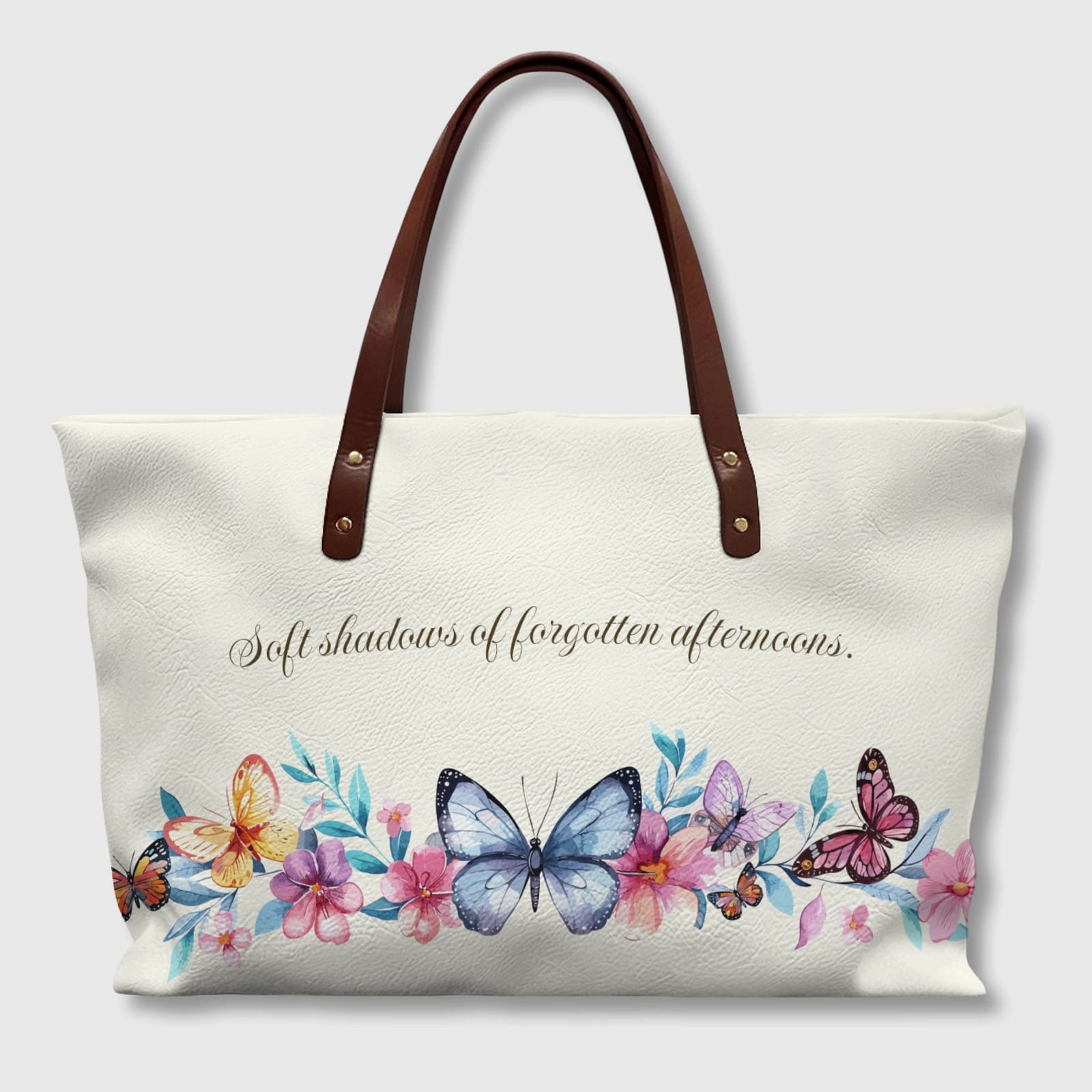 Floral Butterfly Quote PU Tote Bag for Women Daily Gift