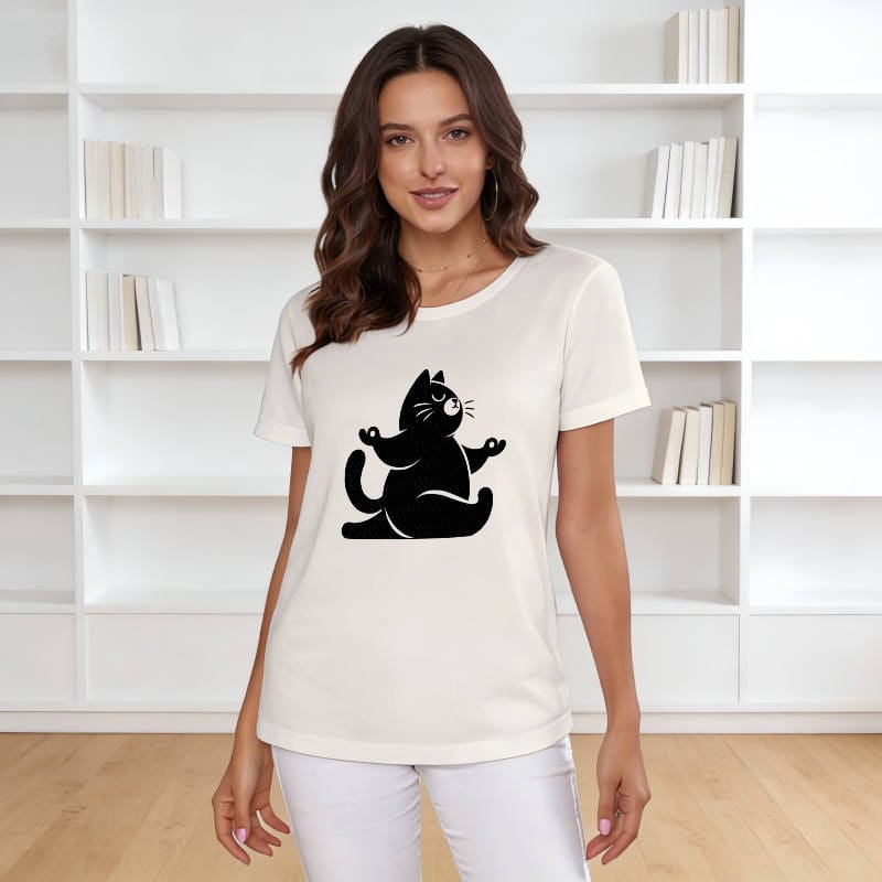 Meditating Cat Women's Casual Tee for Cat Lovers