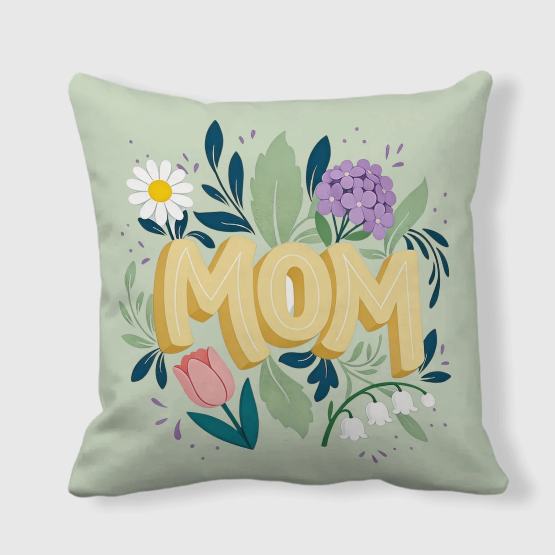 Floral MOM Print Throw Pillow for Mom Mother's Day Gift