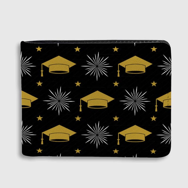 Gold Grad Cap Leather Bifold Wallet for Grad Graduation Gift