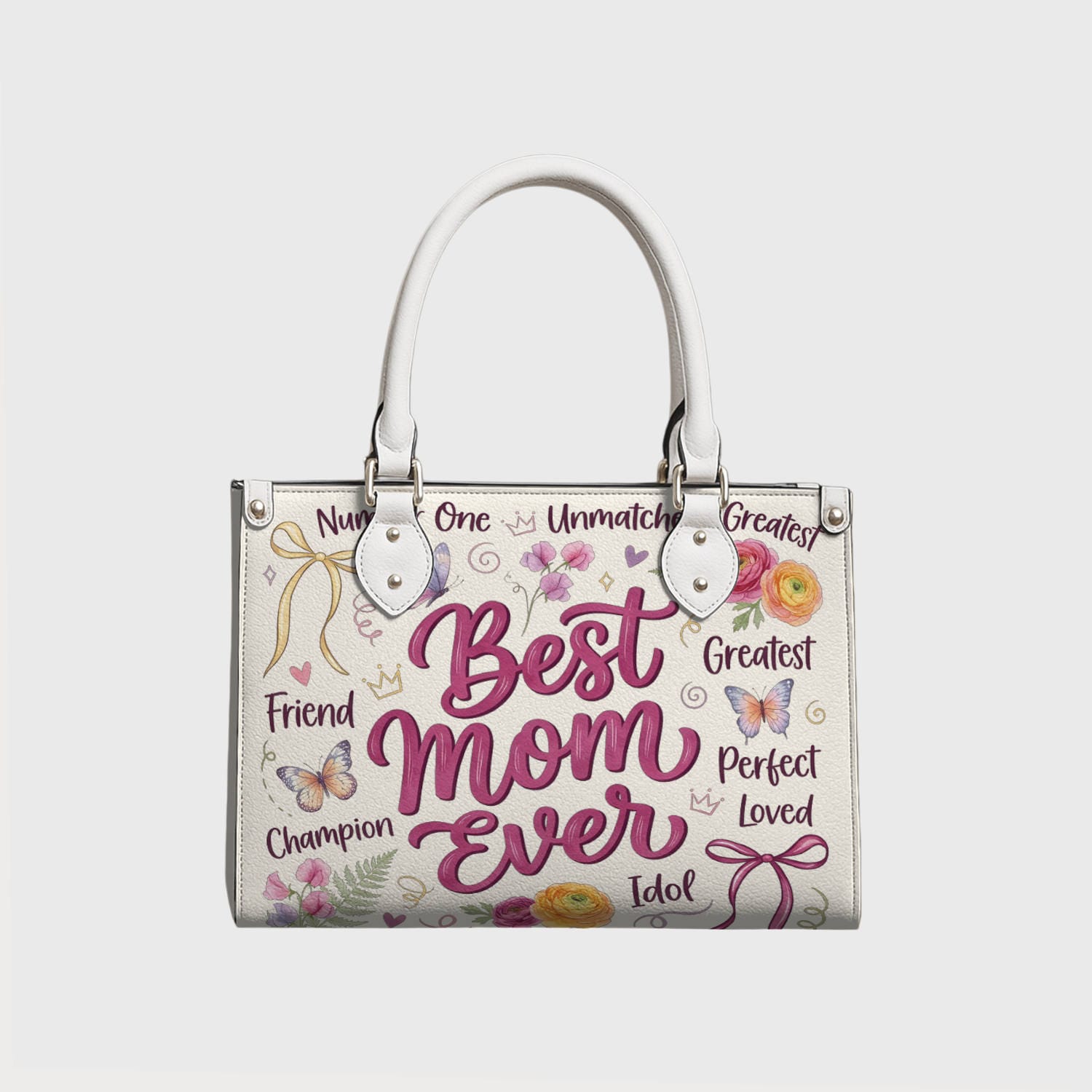 Best Mom Quote Floral Leather Bag for Mom Mother's Day Gift