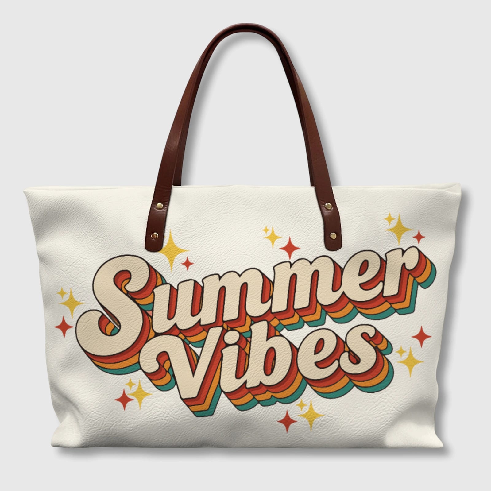 Retro Summer Vibes Leather Tote Bag for Women Daily Use