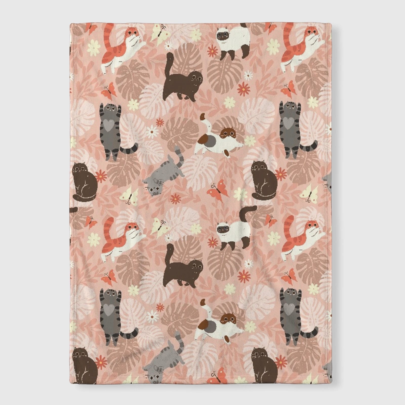 Cute Floral Cat Fleece Throw Blanket for Pet Lovers Gift