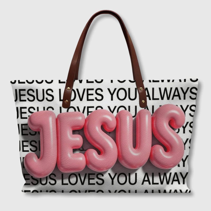 Pink 3D Jesus Quote PU Leather Tote for Christian Daily Gift