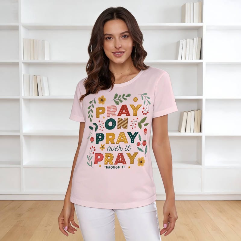 Floral Pray Quote Tee for Women Daily Casual Gift