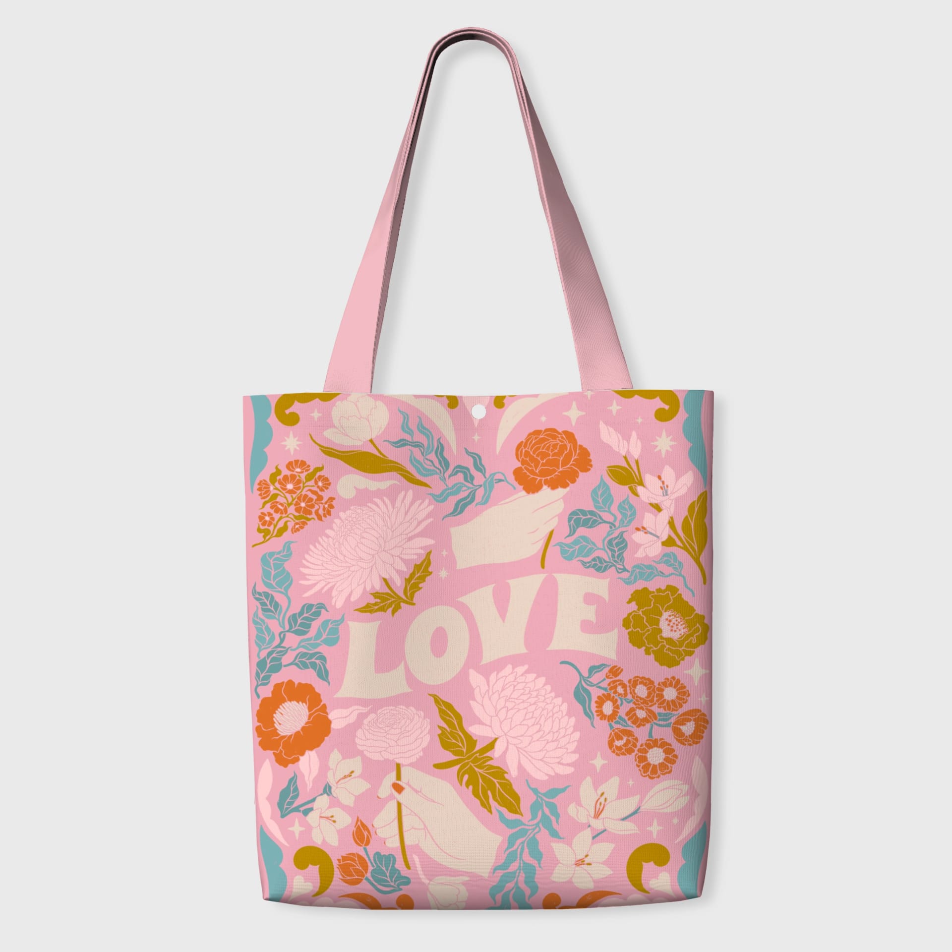 Vintage Floral LOVE Canvas Tote Bag for Her Everyday Gift