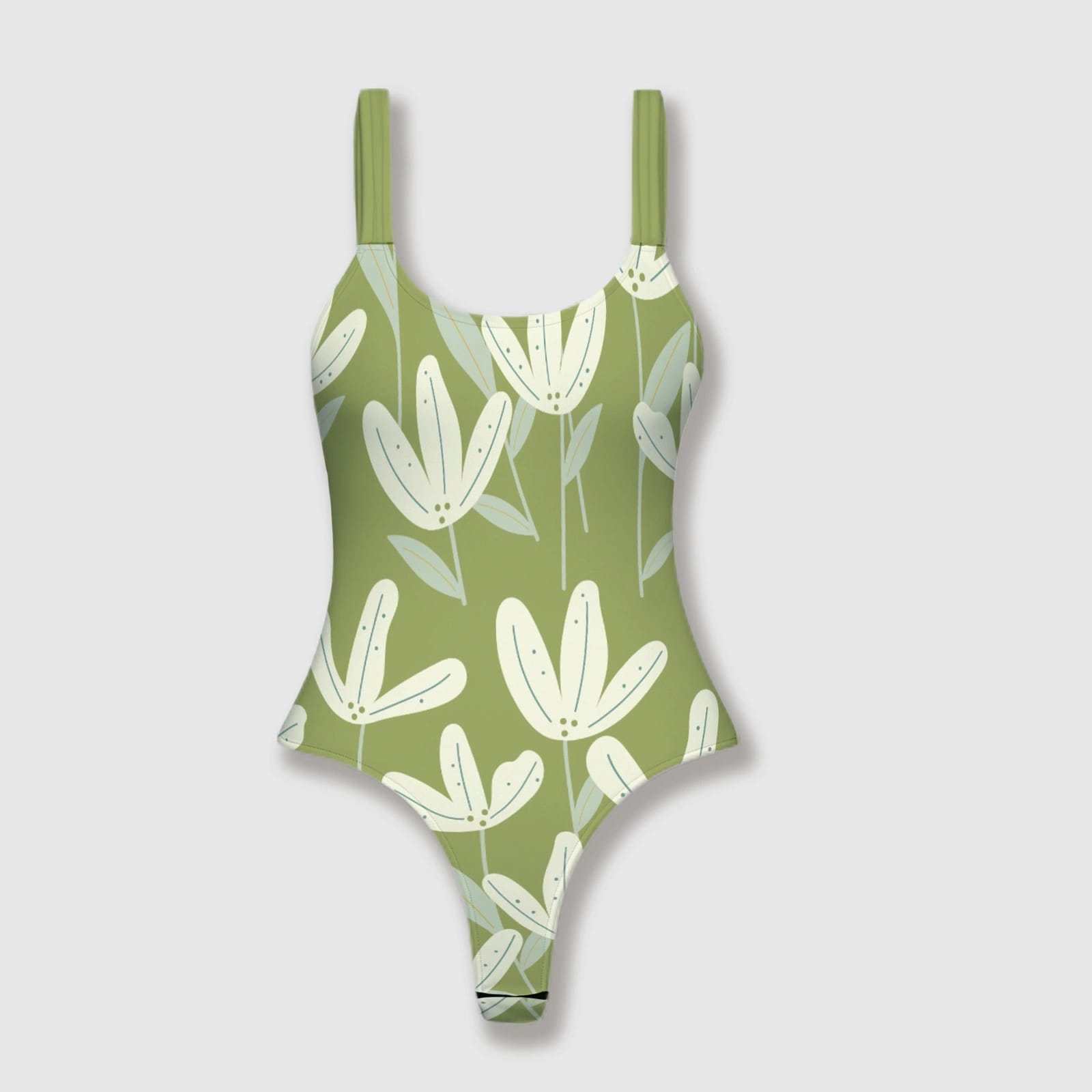 Sage Floral Thong One Piece Swimsuit for Women Summer Beach Wear