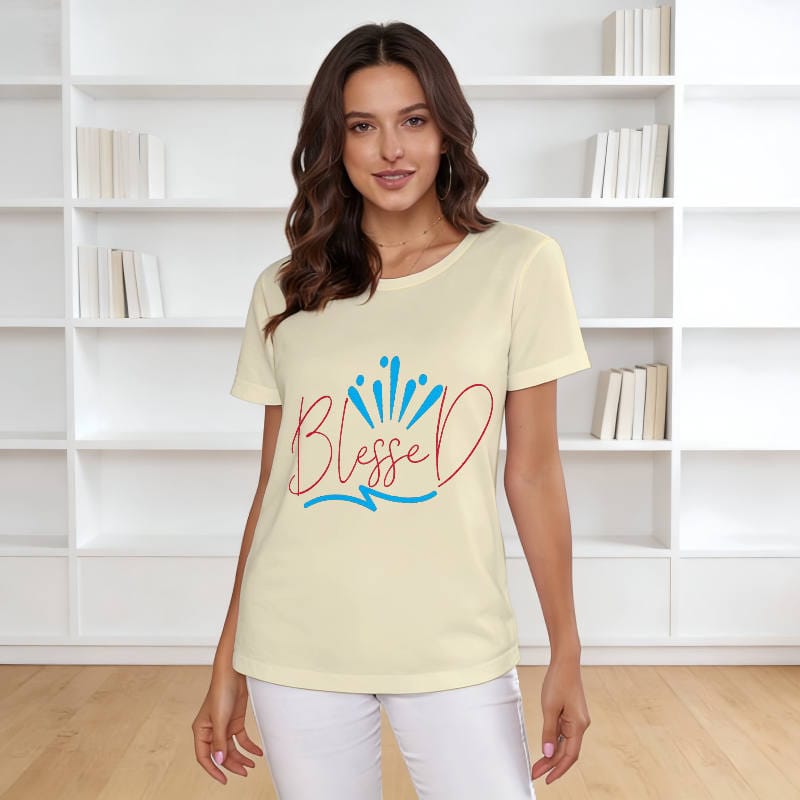 Blessed Quote Crown Print Women's T-Shirt for Daily Use & Gifts