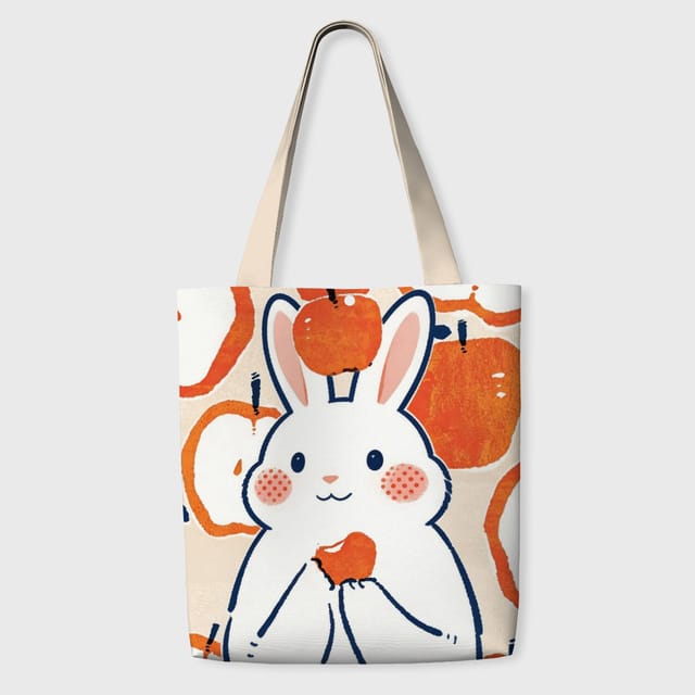 Cute Apple Bunny Tote Bag for Rabbit Lovers Daily Use