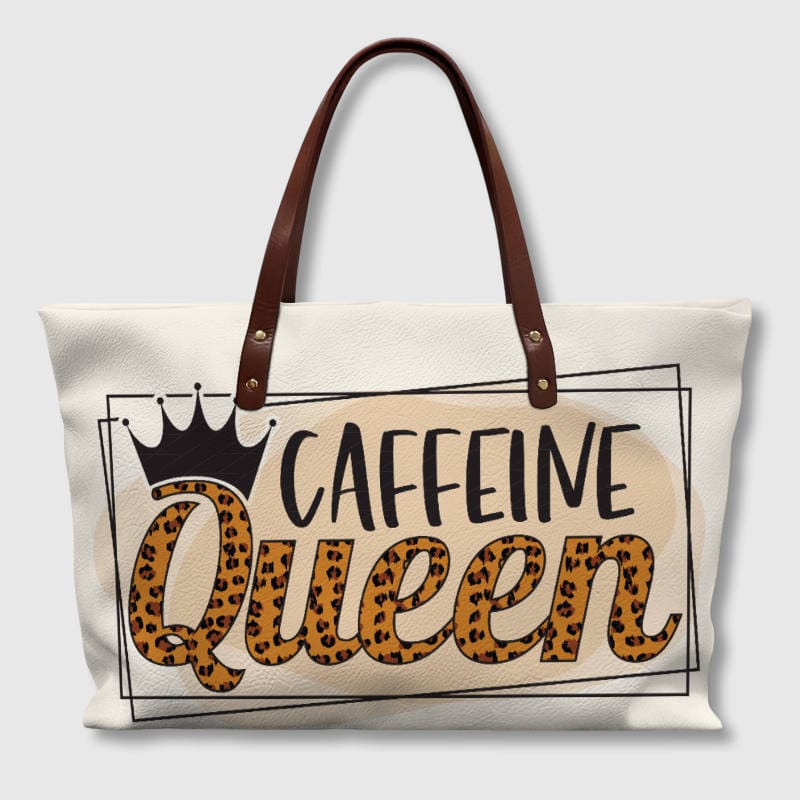 Caffeine Queen Leopard PU Tote for Coffee Lovers Gift