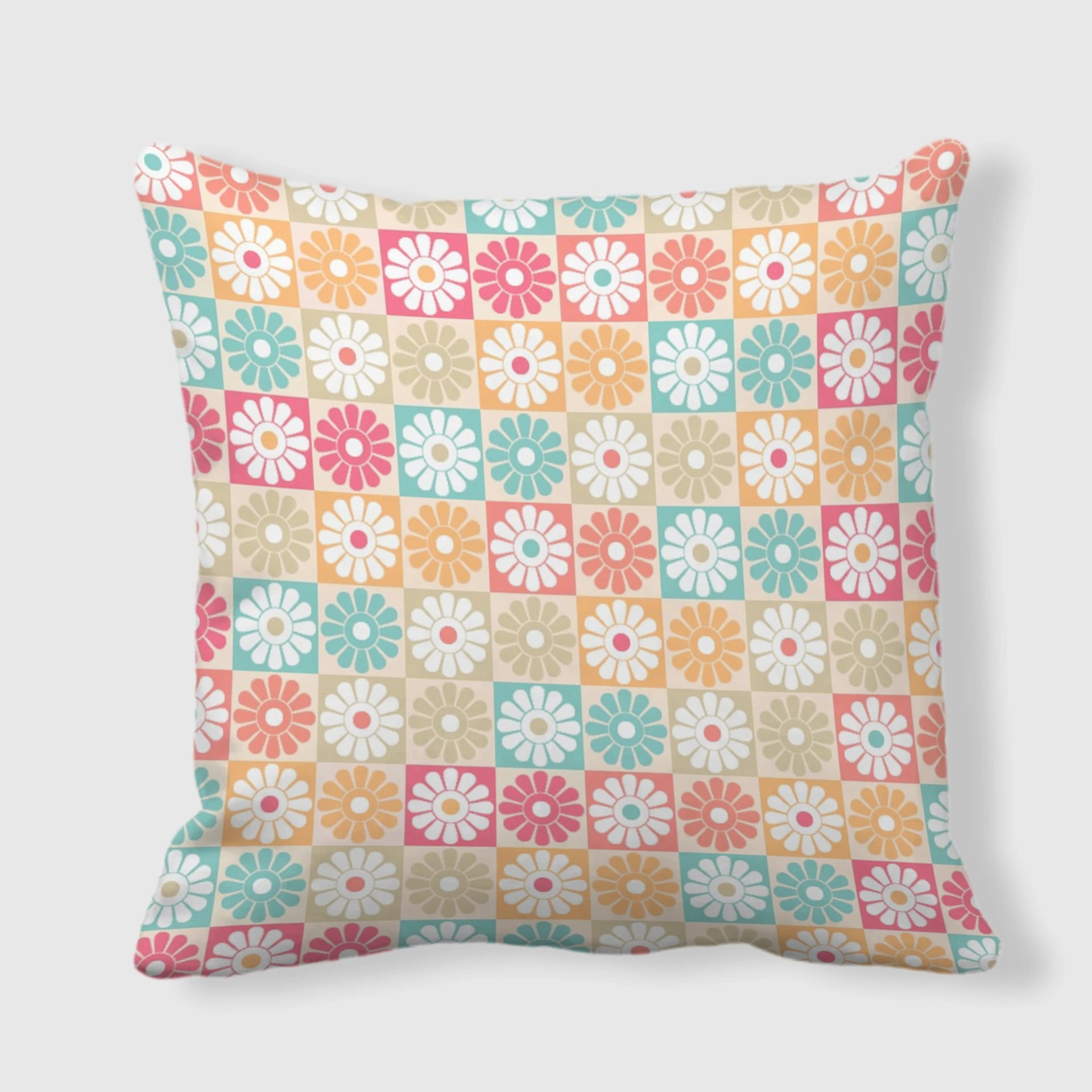 Retro Daisy Checkered Throw Pillow for Home Decor & Gifting