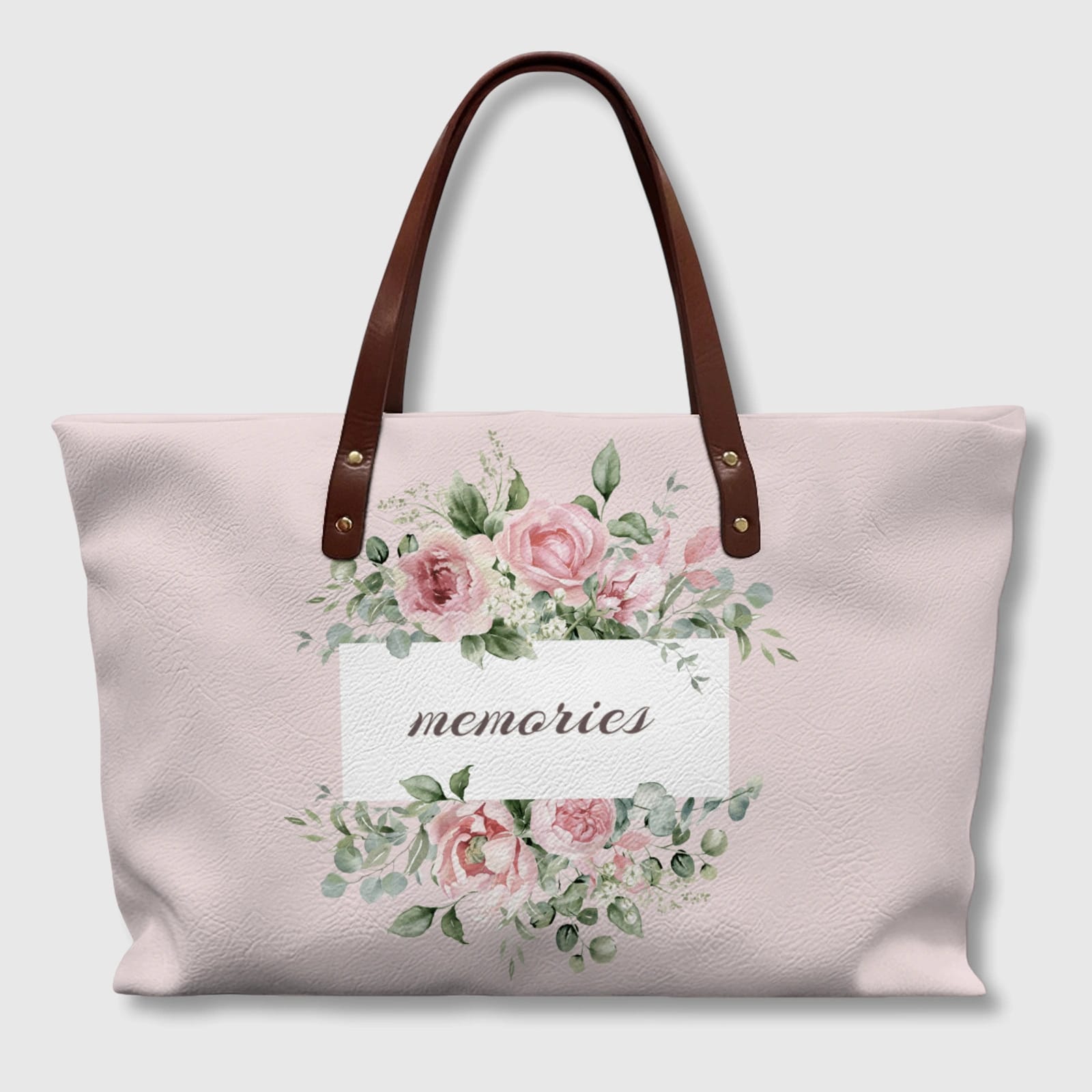 Personalized Floral Memory PU Leather Tote Bag for Her Daily Use