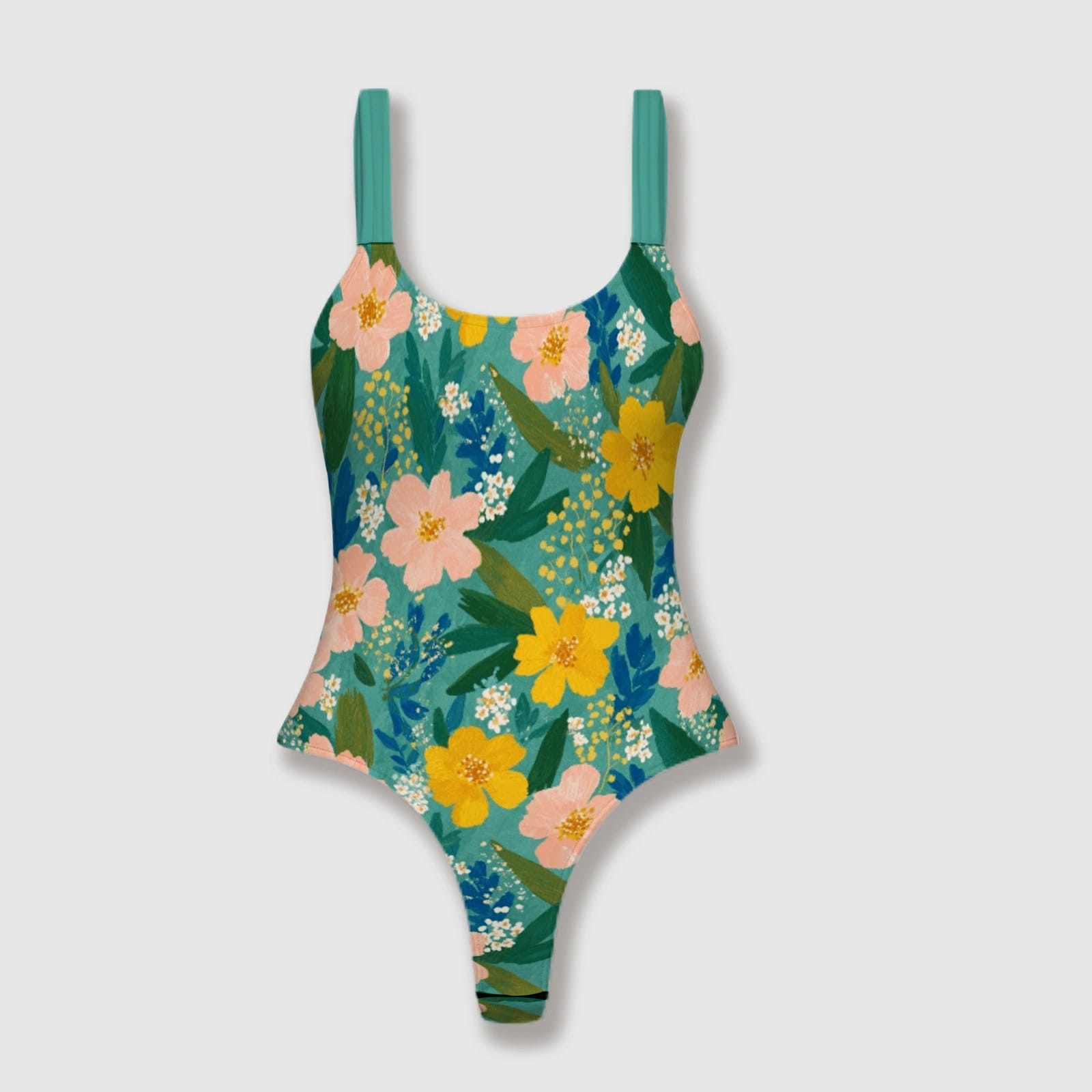 Vintage Floral Thong One Piece Swimsuit for Women Summer Beach