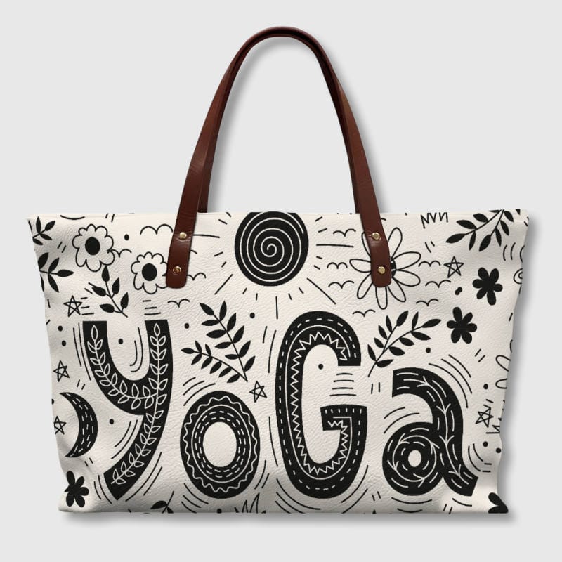 Floral Yoga Doodle Tote Bag for Yoga Lovers Daily Use