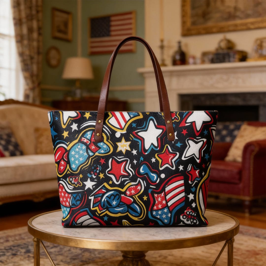 Customizable Patriotic PU Leather Tote - 1