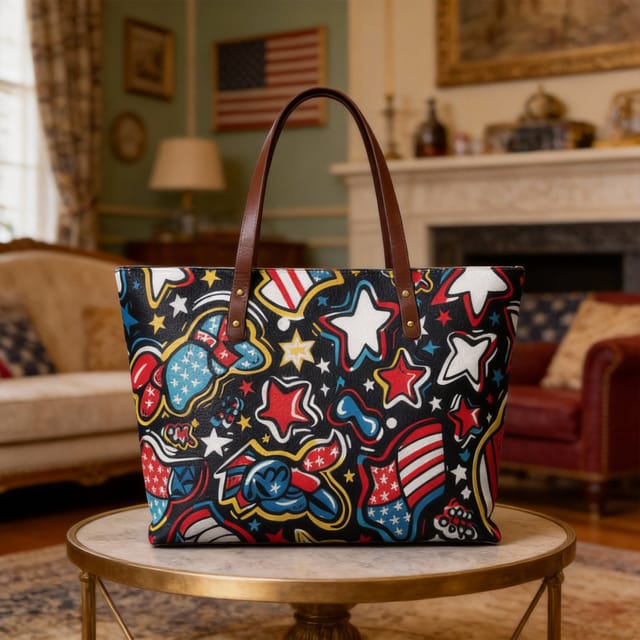 Customizable Patriotic PU Leather Tote