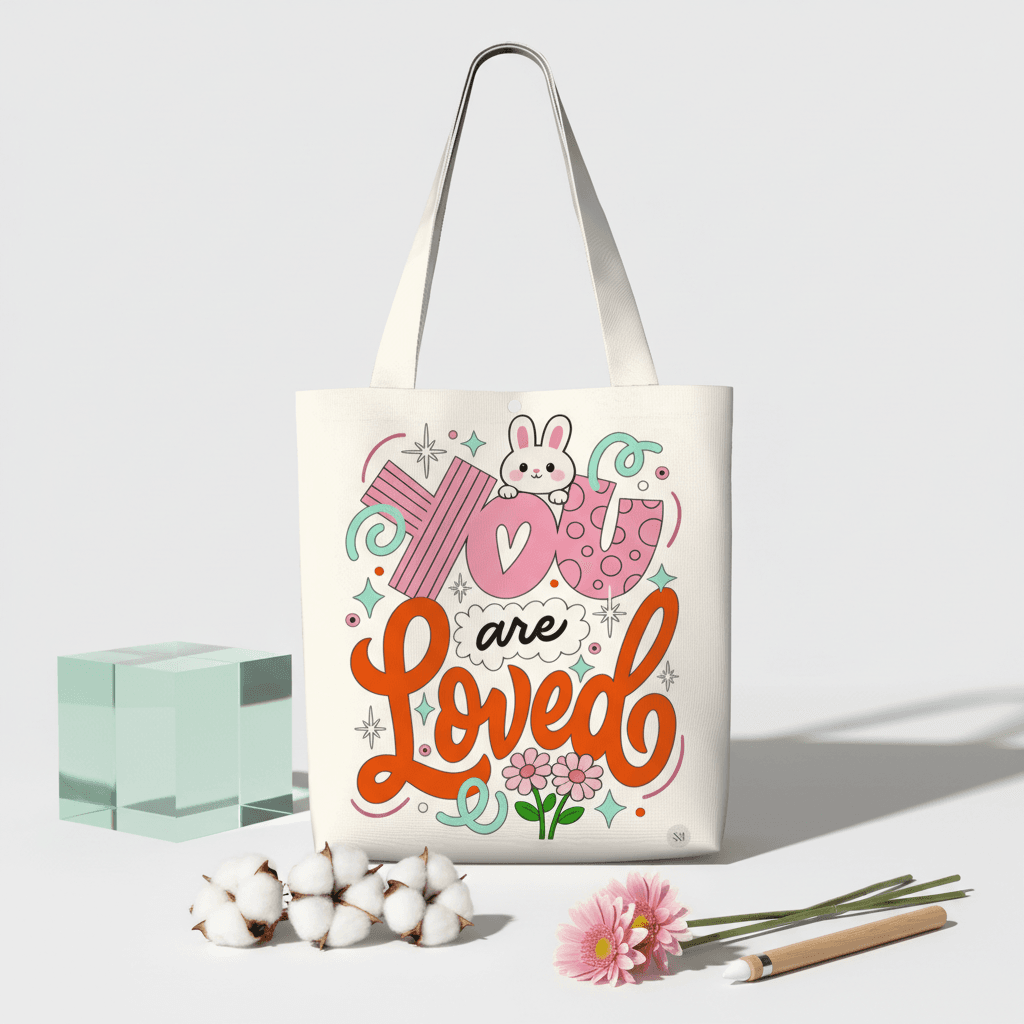 'You Are Loved' Bunny Canvas Tote Bag | Gift for Mom & Friends